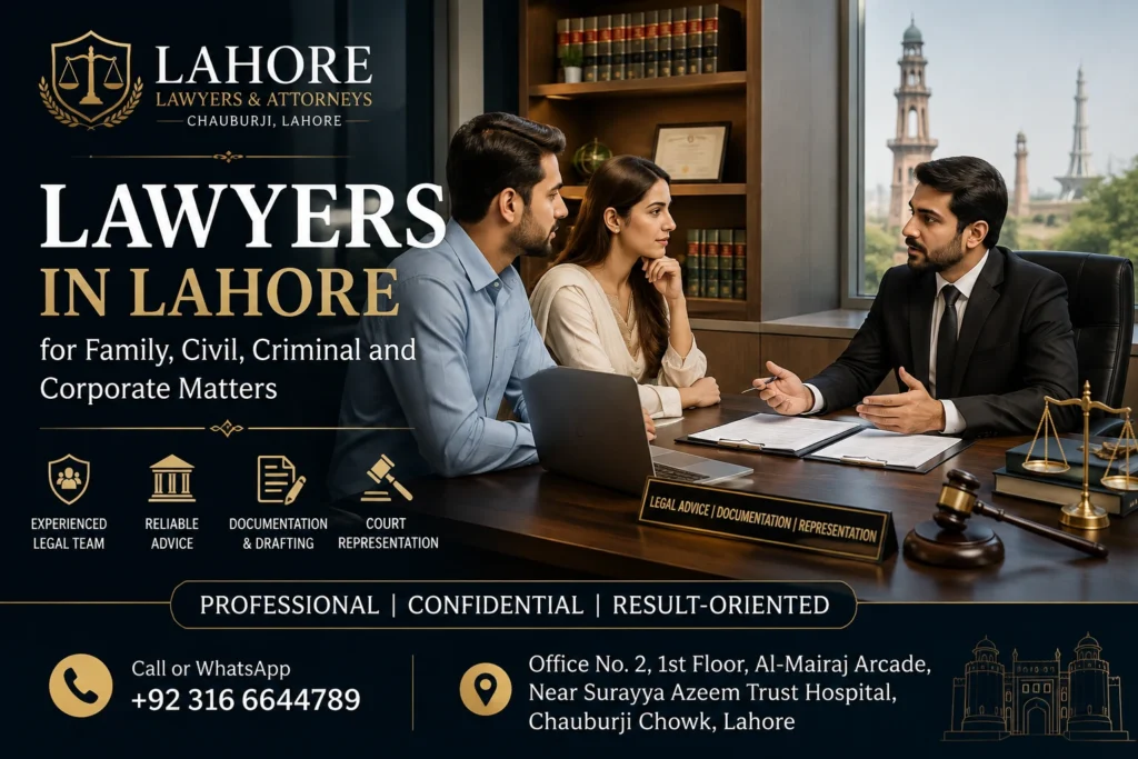 Lawyers in Lahore providing family, civil, criminal, corporate, property, tax and employment legal services with professional legal consultation and court representation.
